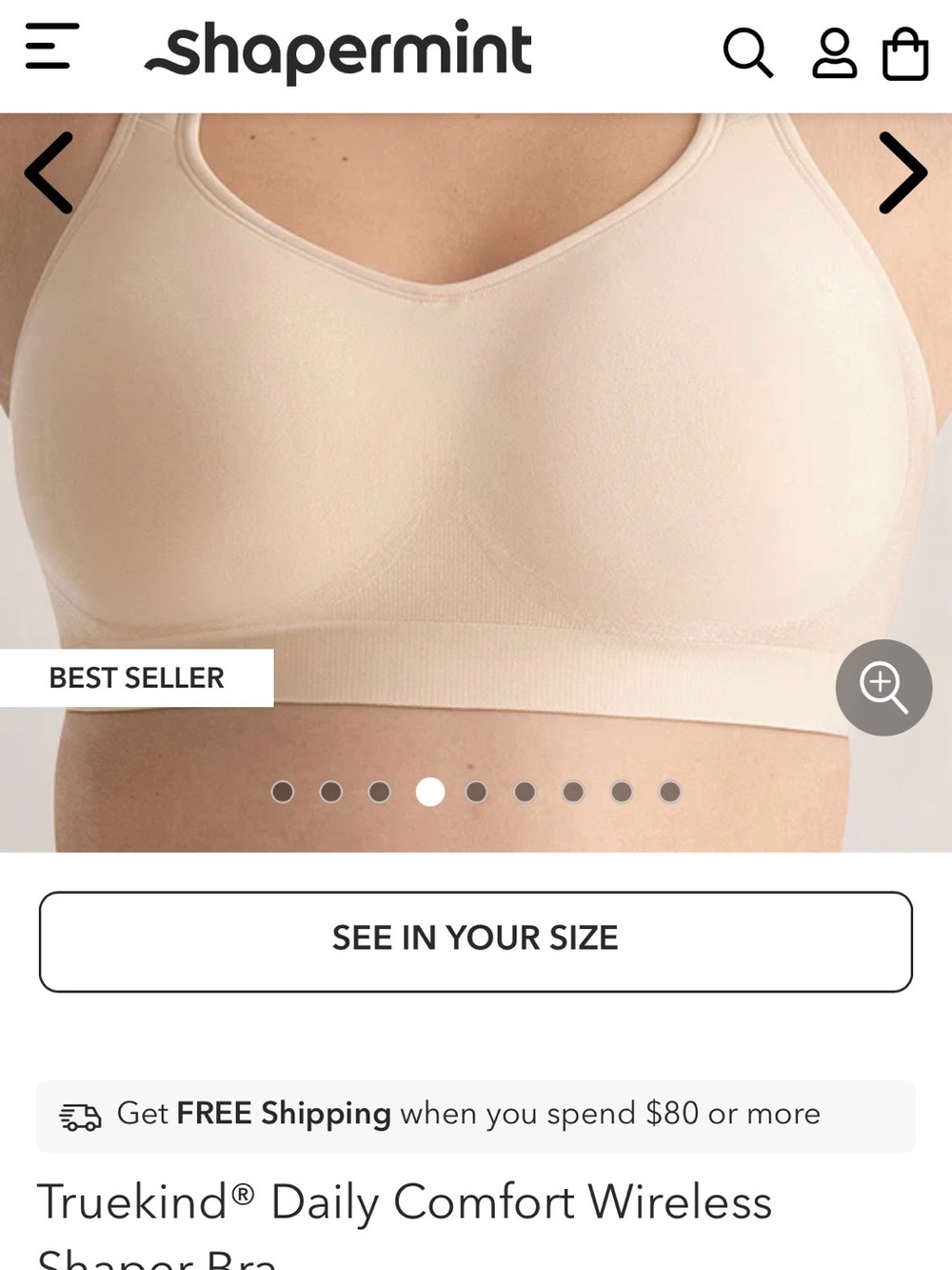 NWT Medium size Trukind Shapermint Daily Comfort Wireless Shaper Bra - Nude